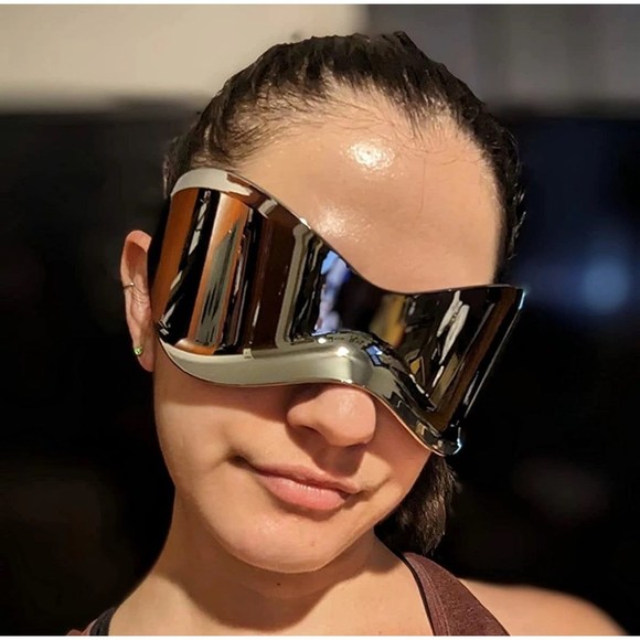 Futuristic Sunglasses for Men Women Oversized Wrap Around Shield Fashion Superhe - Picture 5 of 11